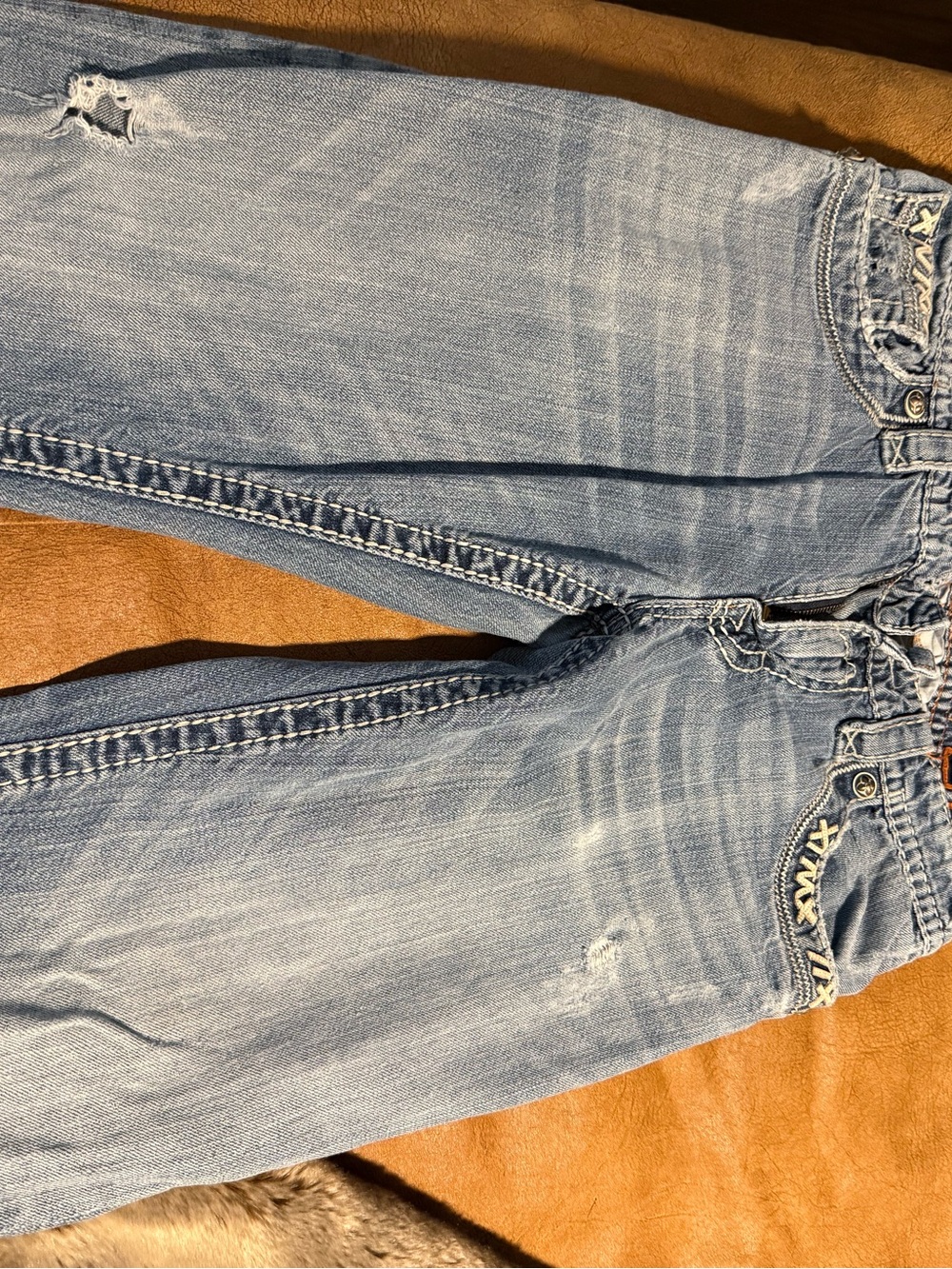 Rock Revival Men's Light Wash Blue Jeans with Contrast Gold Stitching 34x30 - Picture 3 of 3